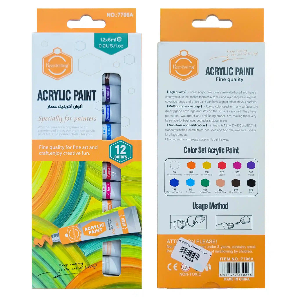 Keep smiling Acrylic Paint Tubes 6ml 12's Set 7706A