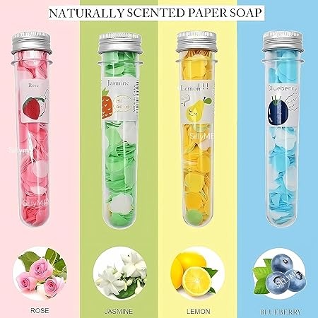 SOAP FLOWER Paper Soap in Tube Bottle – Portable, Fragrant & Easy Hand Wash Solution pack of 4